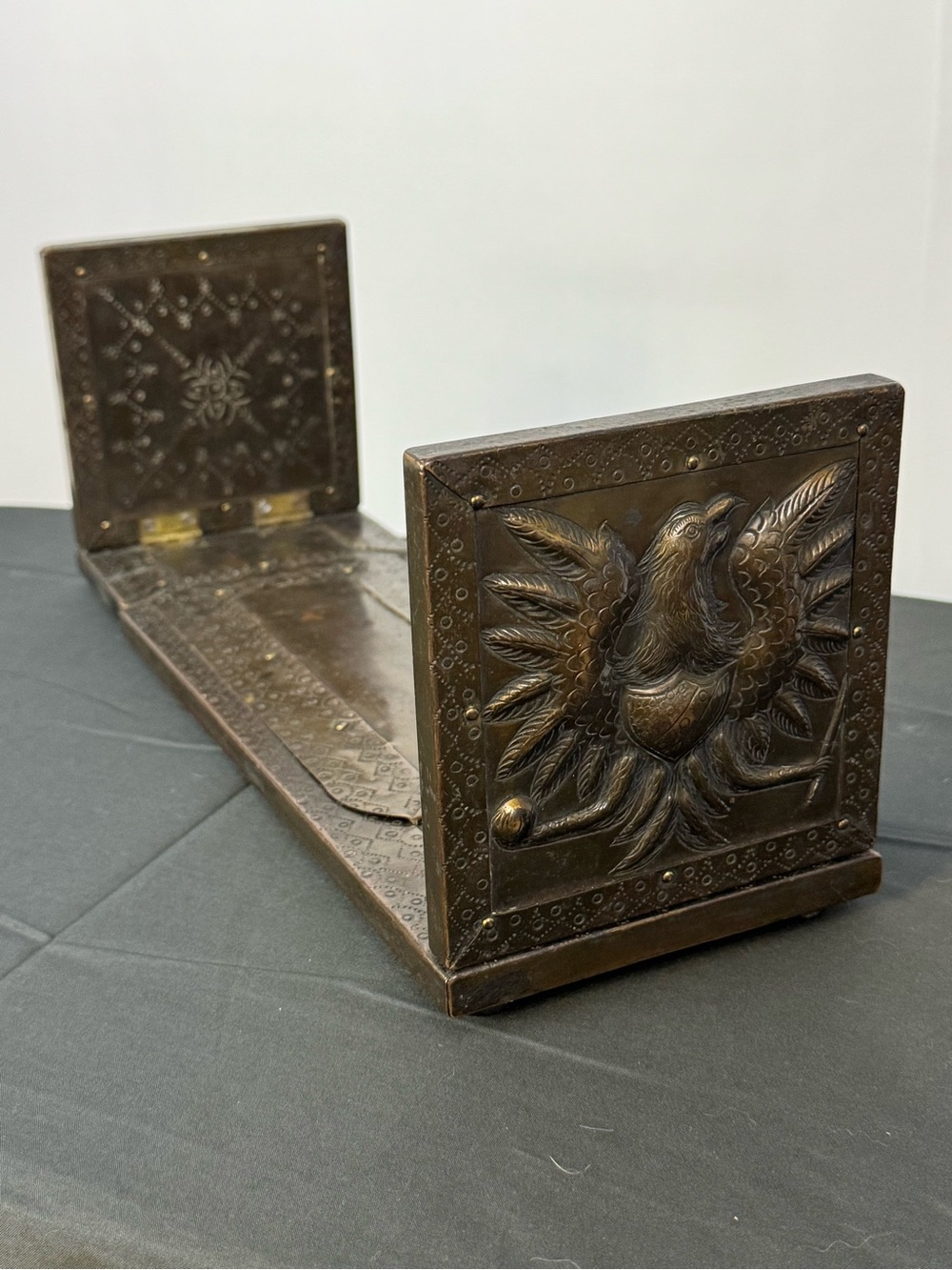 Vintage Expandable Book Rack Brass Wood Imperial Eagle Sliding Bookends c1900